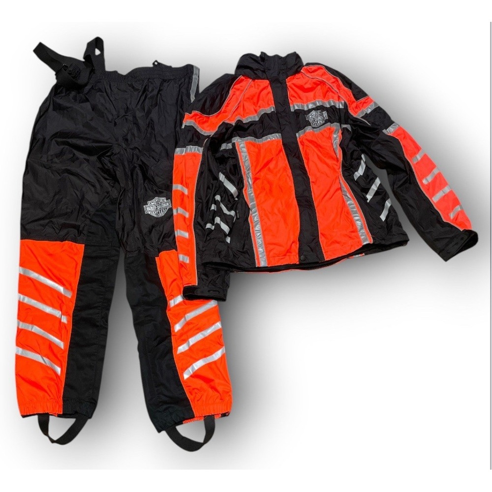 Harley Davidson Waterproof Hi Vis Rain Suit Set Jacket Bib Overalls Bag Men's M